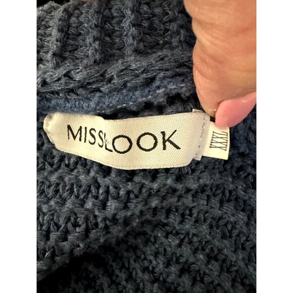 Misslook Blue Chunky Cable Knit Balloon Puff Sleeve Cardigan XXXL Cozy warm - Picture 2 of 10